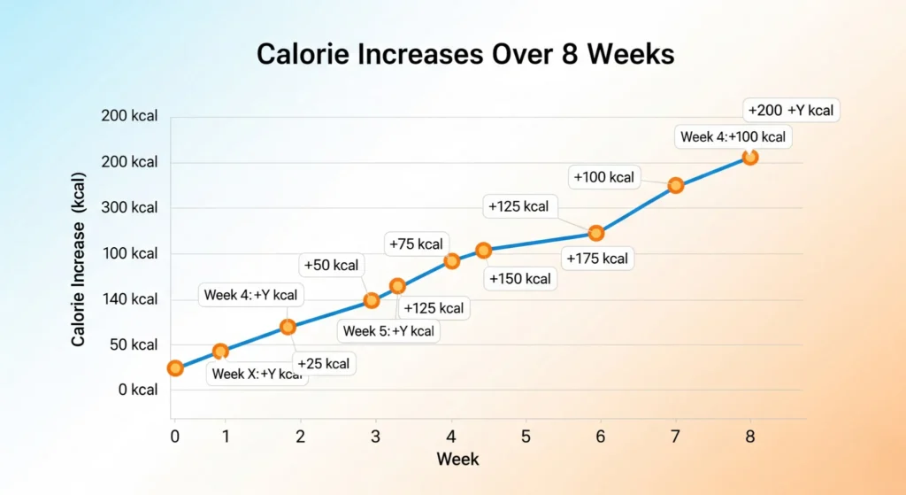 Line graph of calorie increases for reverse dieting bulk.